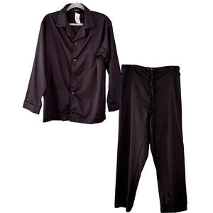 Alfani 2 Piece Pajama Set LS Button Up Shirt Pants W/ Draw String Button Fly